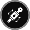 Hydraulic cylinder icon with directional arrows.